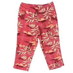 Vintage Tommy Bahama Pink Beige Palm Leaf 100% Silk High Rise Tropical Pants 14